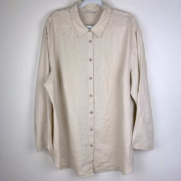 Soft Surroundings | Crisp 100% Linen Tan Long Line Button Down Tunic Top | 2X - Picture 1 of 8